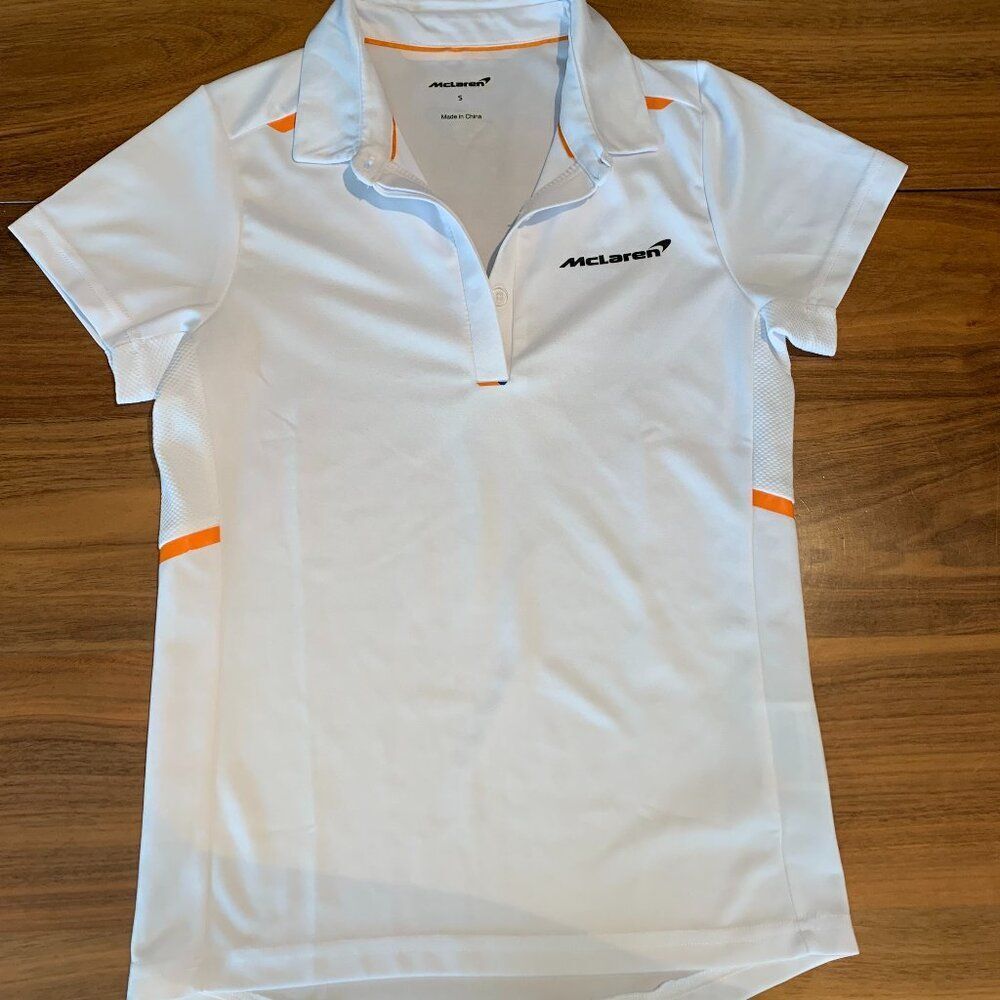 McLaren classic golf, tennis, pickle ball shirt, women's Sm, wht, EUC